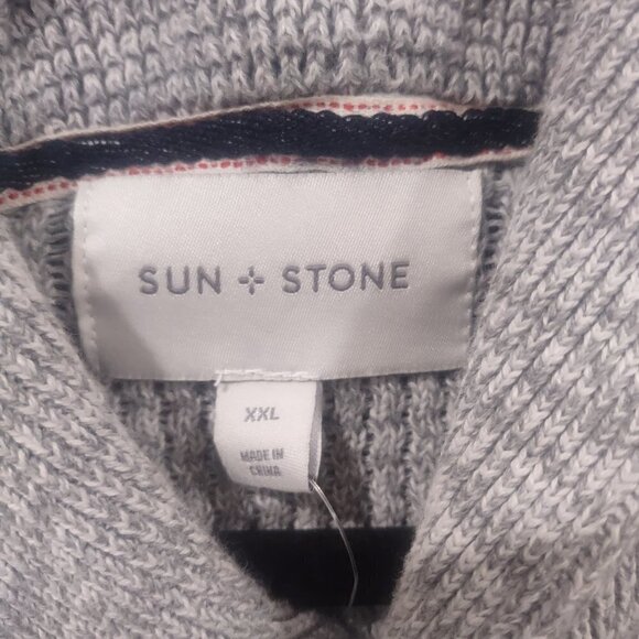 Sun + Stone Men's Foldover Collar Gray Knit Cotton Sweater Size XXL - Picture 3 of 4